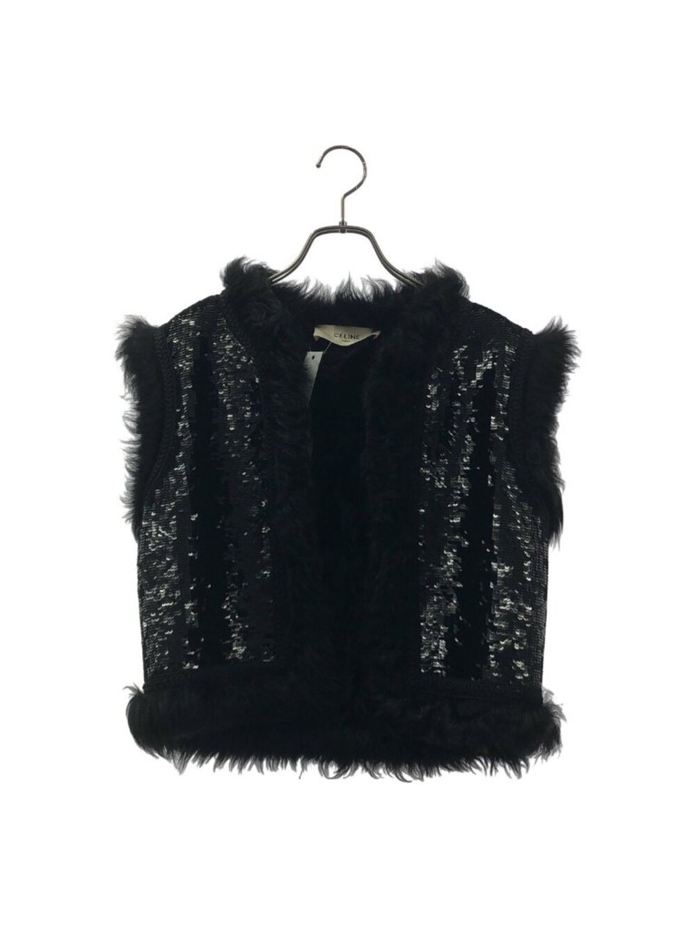 Celine Sequin Fur Vest Black